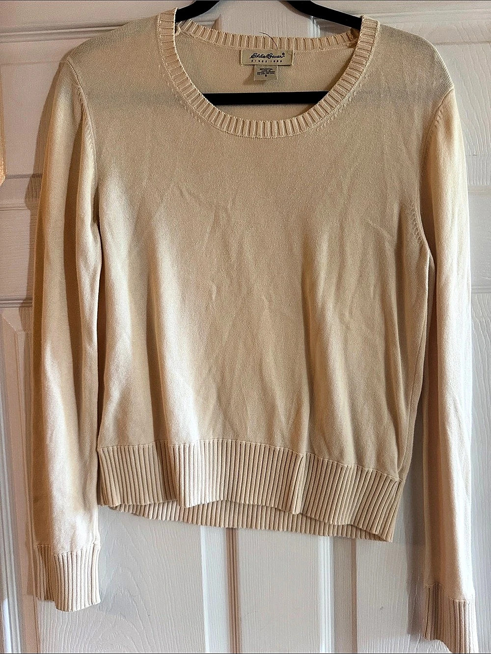 Eddie Bauer Cotton Crewneck Sweater in Cream Size Small Like New